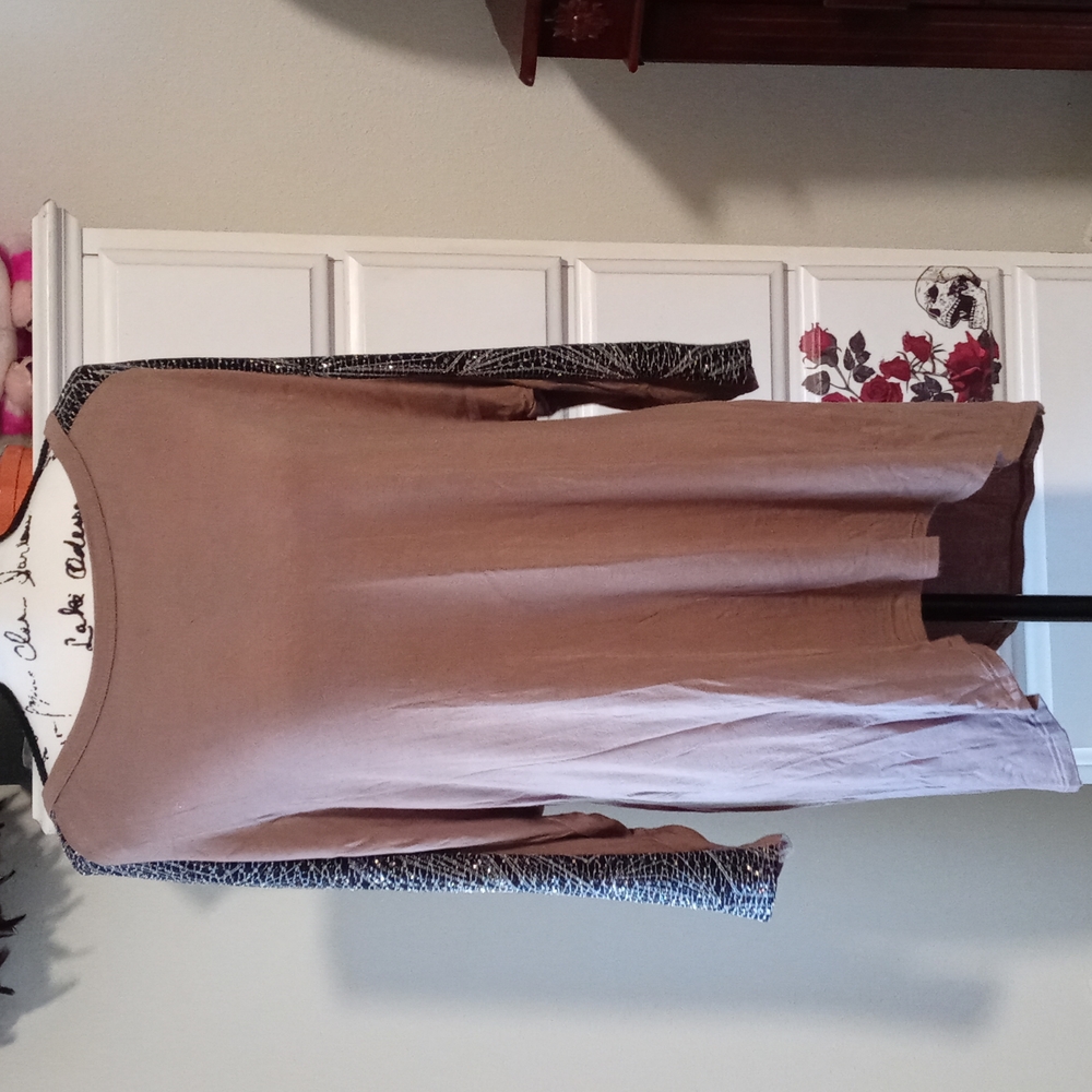 Super Nova Mocha/Sparkle Contrast Long Sleeve Dress/Shirt
